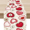 Red Heart Table Runner, Retro Rustic Beige Heart Buttons Polka Dot Valentines by Unknown