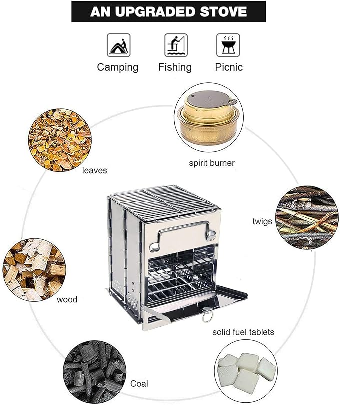 REDCAMP Wood Burning Folding Camp Stove Stainless Steel Grill, Portable - Image 4