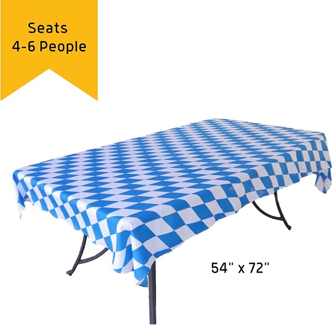 Blue & White Oktoberfest Tablecloth 54" x 72" – Bavarian Checkered Polyester - Image 2