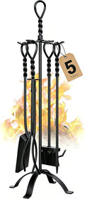 Gtongoko 35 Inch Fireplace Tools Set 5 Pcs Black Wrought Solid Iron Large Fire by Gtongoko