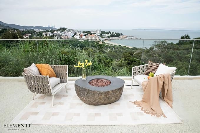 Elementi | Bundle Boulder Gas Fire Pit Cast Concrete Semi-Round Fire Table - Image 3