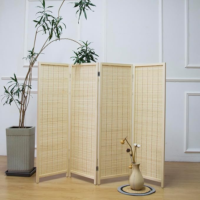 4 Panel Short Room Divider Screen, Small Bamboo Panel Divider - Image 2