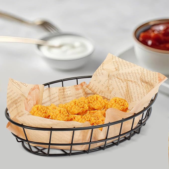 10 Pack Metal Fast Food Oval Baskets, Wire Bread Basket - Image 8