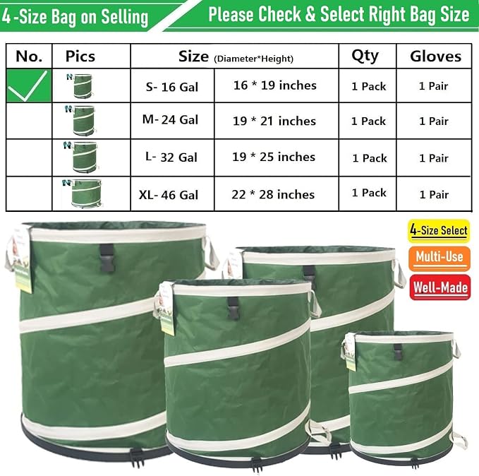 16-Gallon Collapsible Trash Can Hard-Shell Bottom Yard Garden Bag, Pop-Up Trash - Image 9