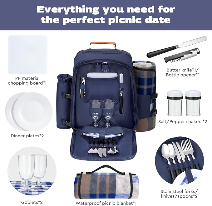 24L Insulated Picnic Basket Leak Proof Picnic Backpack - Image 2