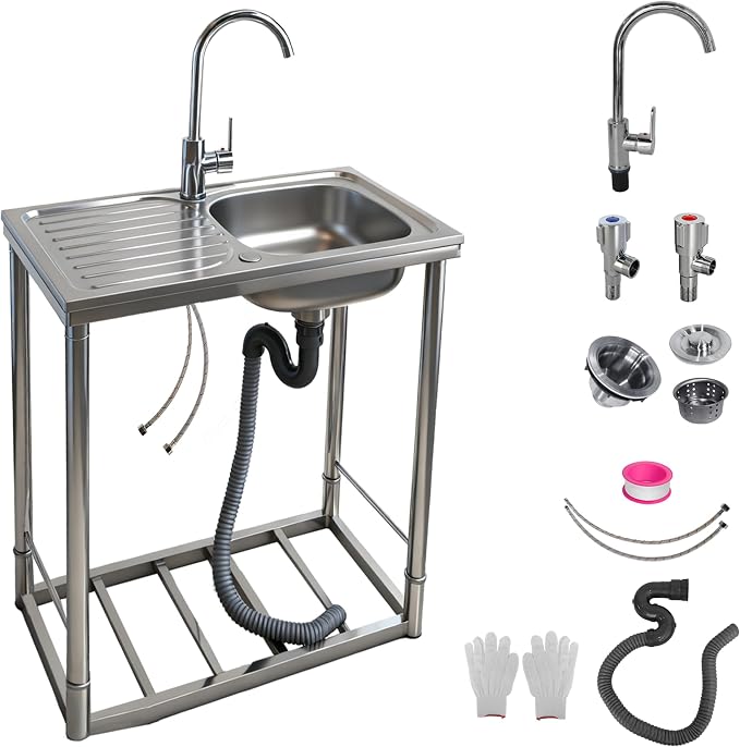 Outdoor Sink with Hose Hook Up, Free Standing Stainless Steel Utility Sink by Unknown