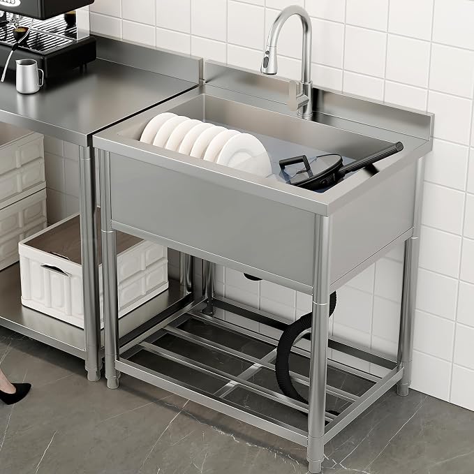 Stainless Steel Utility Sink, Large Freestanding Kitchen Sink - Image 2