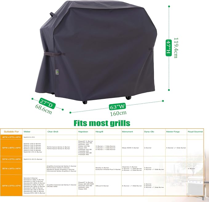 F&J Outdoors Waterproof Anti-UV 3-4-5-6 Burner Gas Grill Cover, 63Wx27Dx47H in - Image 2