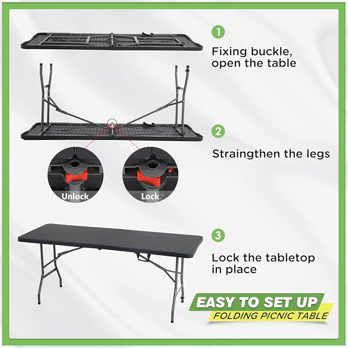 BestOffice Outdoor Folding Camping Table Plastic Table Portable Square Height - Image 4