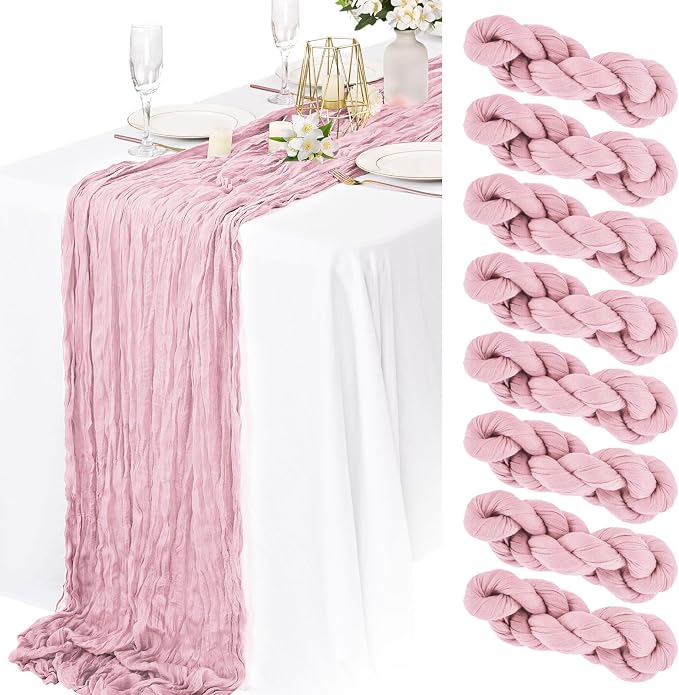 8 Packs Cheesecloth Table Runner 10FT Long Boho Gauze Fabric Table Runner by Lamshionow