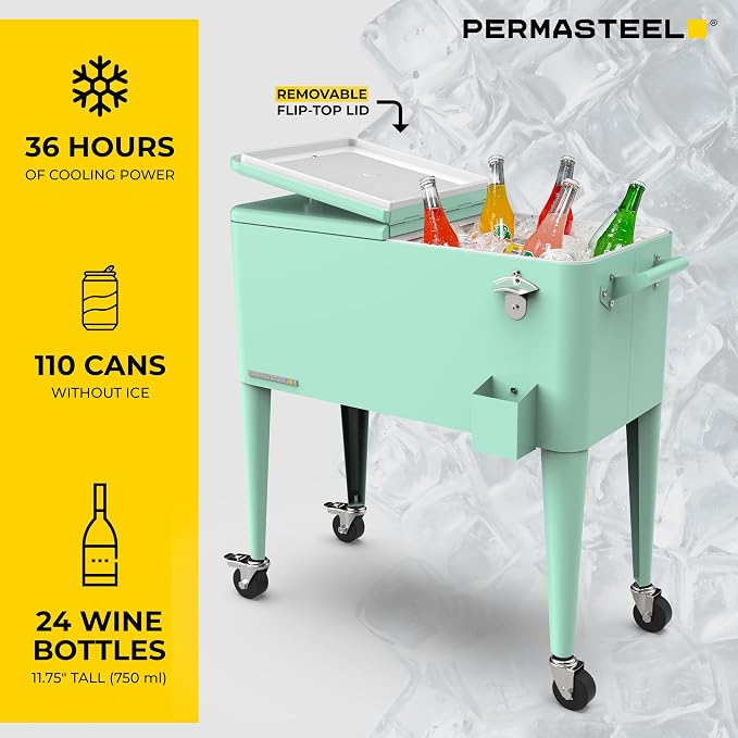 Permasteel 80 Quart Party Cooler, Rolling Ice Chest - Image 5