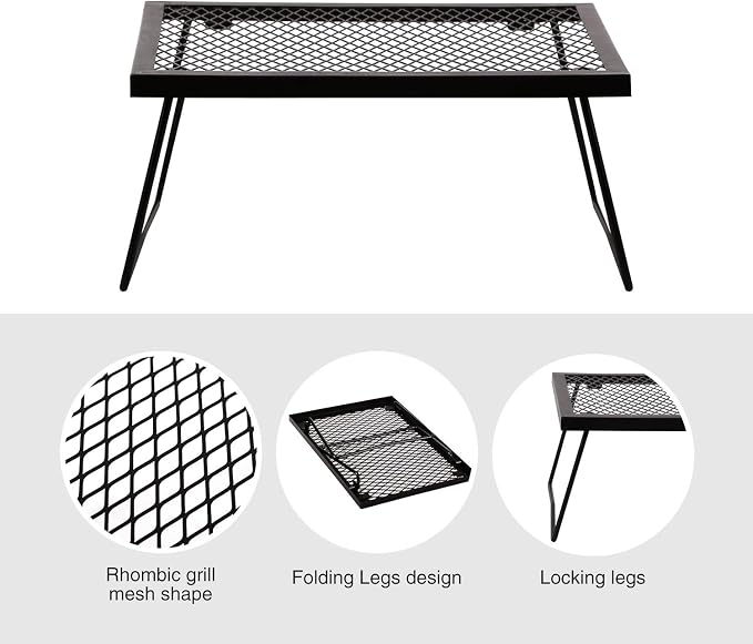 17" Folding Campfire Grill Grate, Portable Heavy Duty Steel Over Fire Camp Grill - Image 4