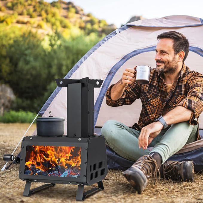 Camping Wood Stove, Portable Wood Burning Stove wtih X-shaped Pot Holder - Image 9