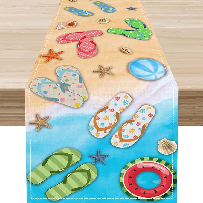 Blue Sea Waves Starfish Table Runner, Tropical Summer Flower Clear Sea Water by Unknown