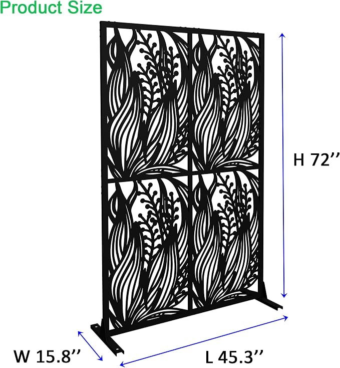 Metal Privacy Screen Room Divider 72" H x 45.3" W, Free Standing Decorative - Image 2