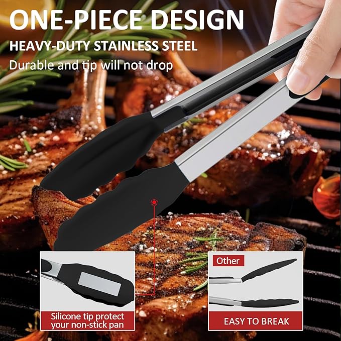 Silicone Cooking Tongs Set of 9 in 7, 9 and 12 Inch Sizes
