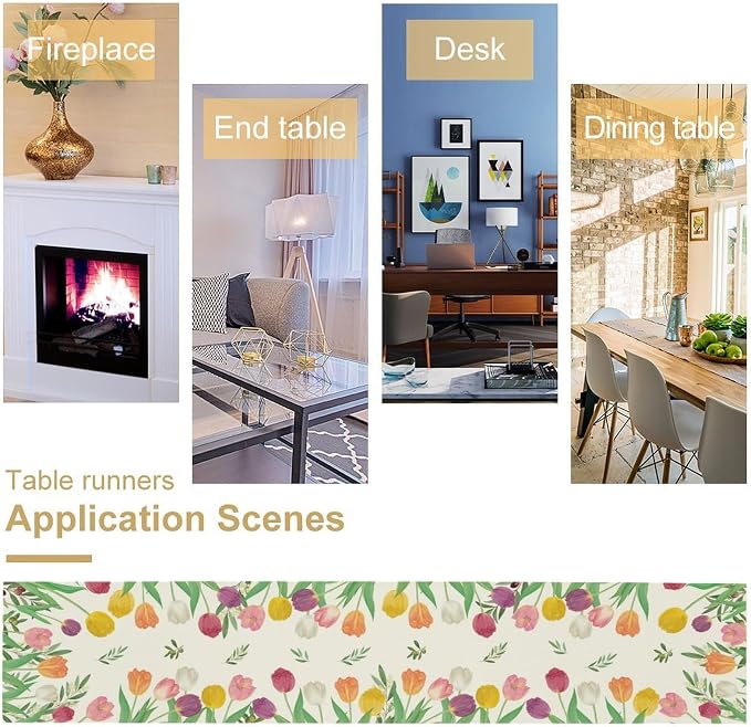 Tulips Spring Table Runner, Rustic Farmhouse Watercolor Botanical Colorful - Image 5