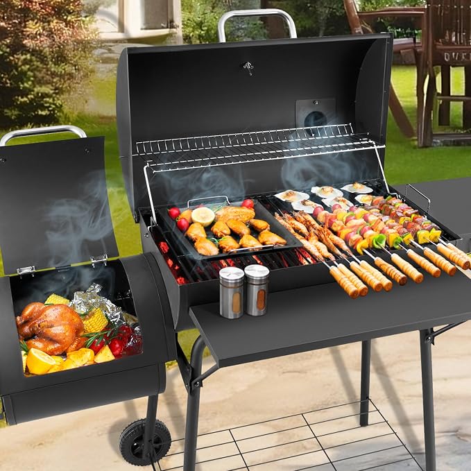 Charcoal Grill with Offset Smoker, BBQ Grills with Side Table, Outdoor Cooking - Image 7