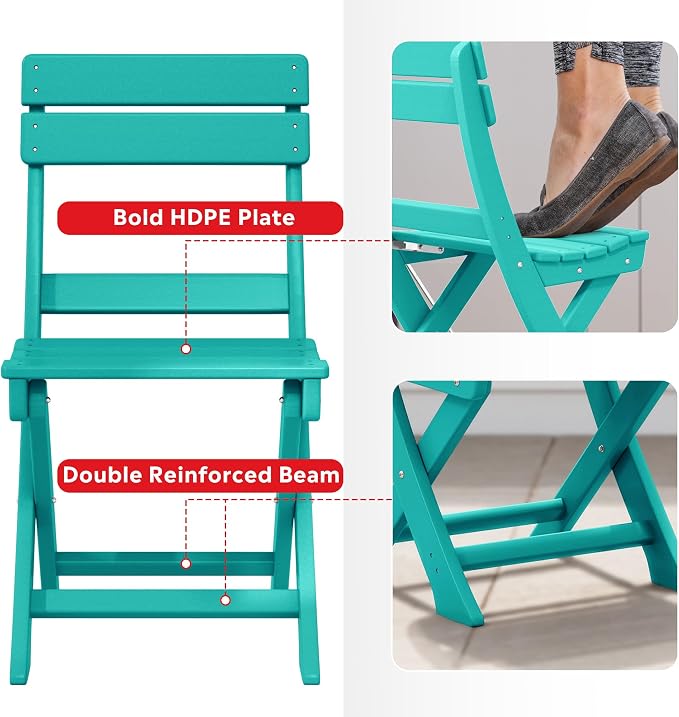 Costaelm Paradise 3-Piece Outdoor HDPE Folding Patio Bistro Table and Chairs - Image 4