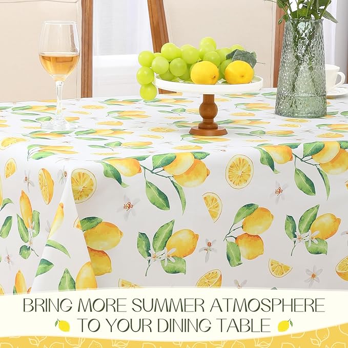 Romanstile Summer Rectangle Plastic Tablecloth, 100% Waterproof Oil-Proof Lemon - Image 5