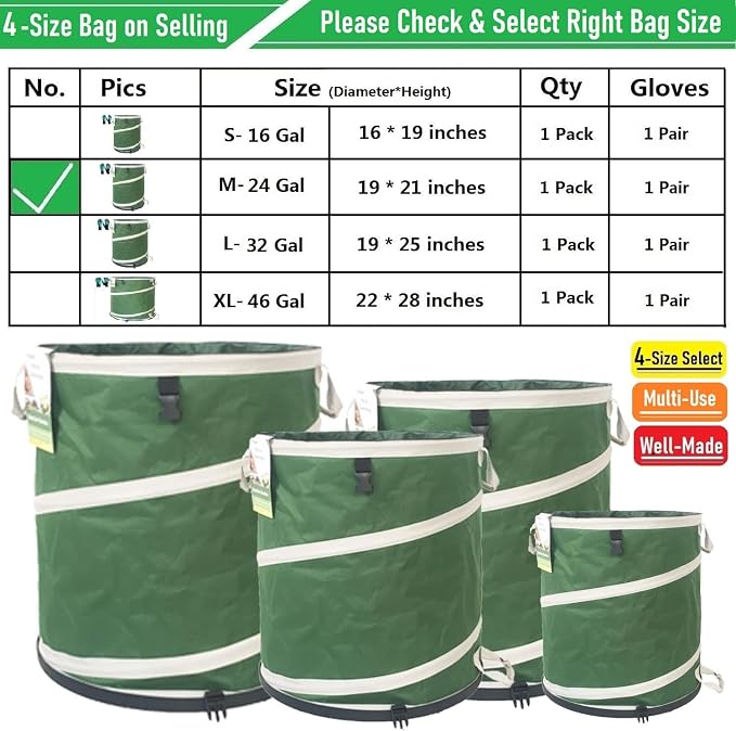 24-Gallon Collapsible Trash Can Hard-Shell Bottom Leaf Bag, Yard Waste Bags - Image 9