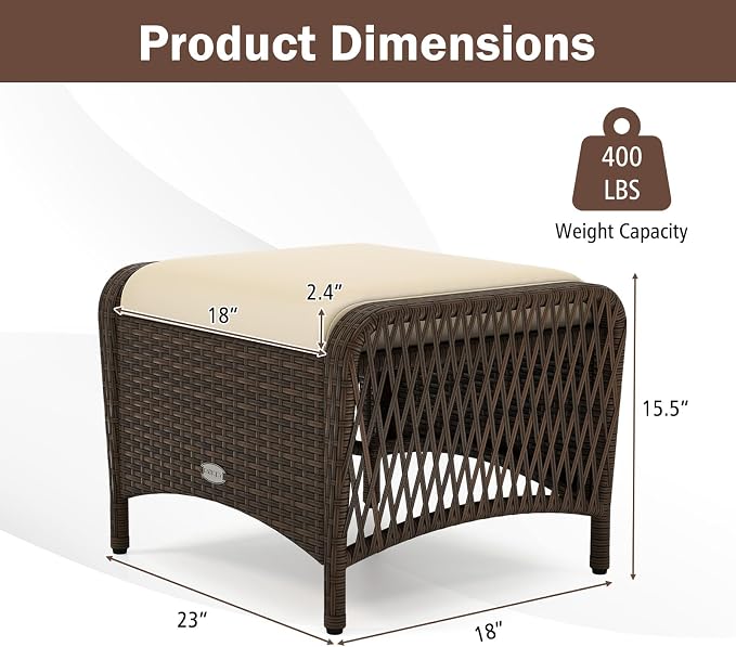 Tangkula 2 Pieces Outdoor Patio Wicker Ottomans - Image 2