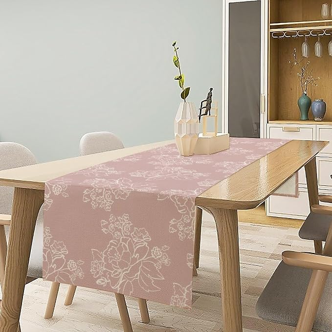 Pink Farmhouse Flower Table Runner, Vintage Boho Floral Table Runner - Image 3