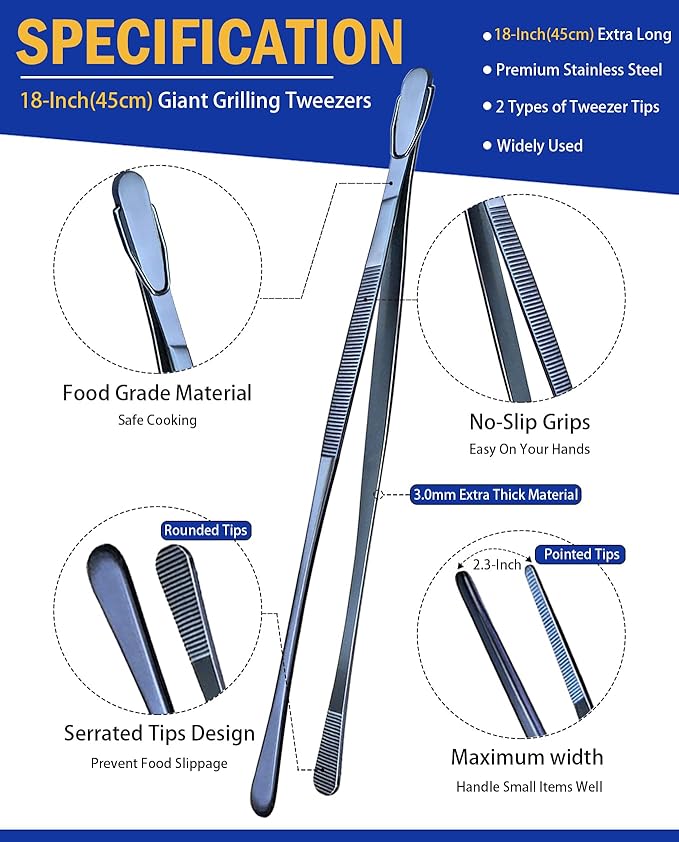 Grill Tongs, 18 Inch Stainless Steel, Set of 2