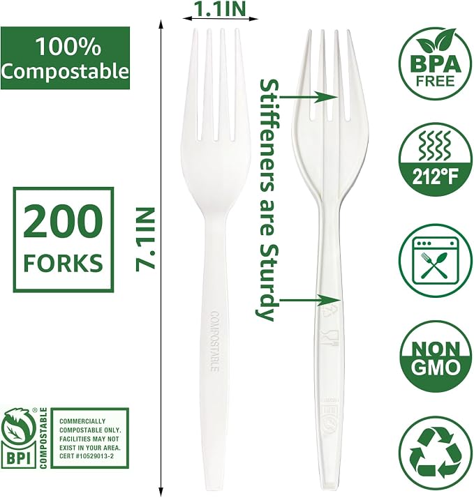 MISISIPI 100% Compostable Forks Biodegradable Forks HeavyDuty No Plastic Forks - Image 3