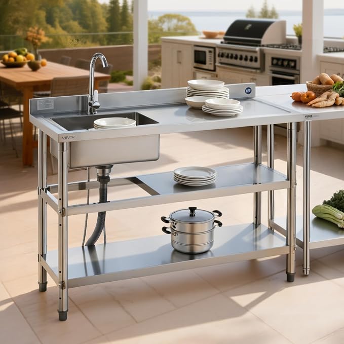VEVOR Stainless Steel Utility Sink, Free Standing Single Bowl Commercial - Image 8
