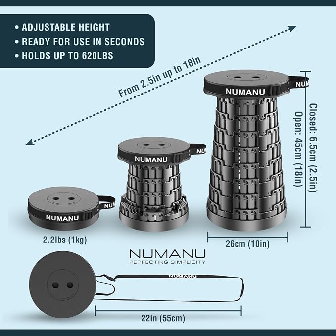 NUMANU 2PK 2025 Upgraded Collapsible Stool, Max 620lbs, Retractable Foldable - Image 2
