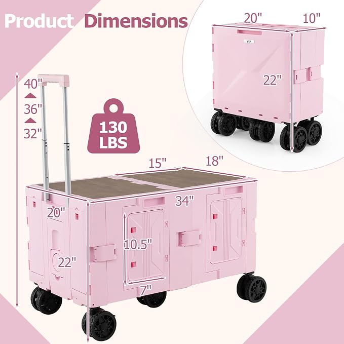 Goplus Large Foldable Utility Cart w/ 2-Tier Storage Crates, 5 Rotate Wheels - Image 2