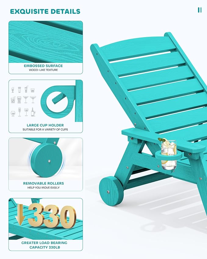SERWALL Patio Chaise Lounge Chair, Poly Lounge Chair - Image 4