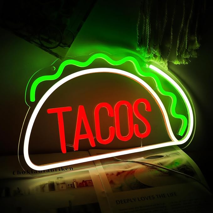 JFLLamp Tacos Neon Signs for Wall Decor Neon Lights for Tortilla Shop Led Signs by JFLLamp