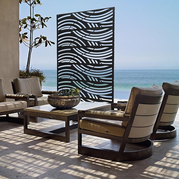 DNYSYSJ Metal Outdoor Divider 71x40'' Privacy Screens 6 Panels Freestanding - Image 2