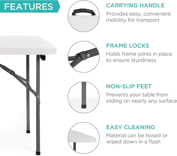 Best Choice Products 4ft Plastic Folding Table, Indoor Outdoor Heavy Duty - Image 5