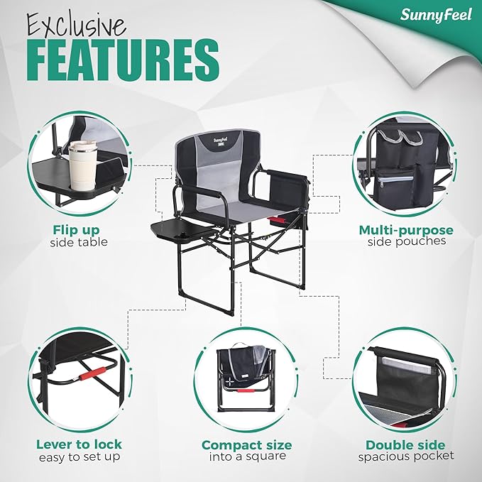 Folding Camping Chairs 2-Pack, Black, 500 lb Capacity