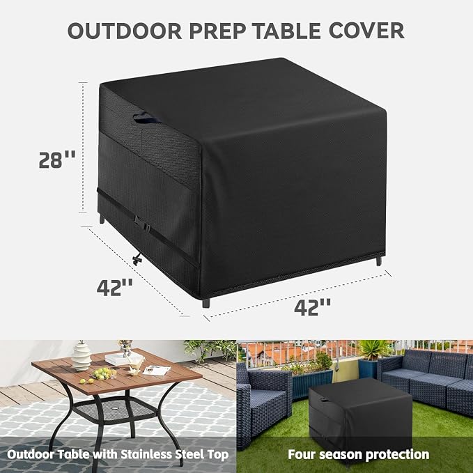 Outdoor Patio Square Table Cover 42 inch Black Heavy Duty Waterproof Cover - Image 2