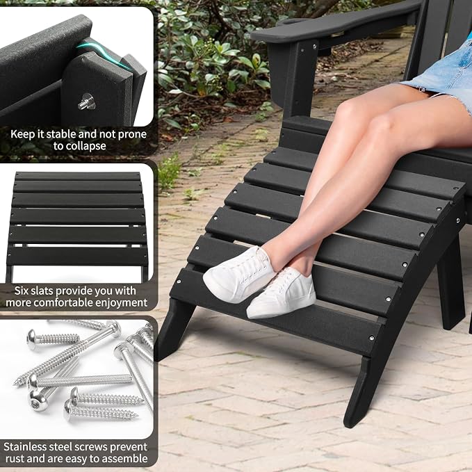 FUNBERRY Folding Adirondack Ottoman Set of 2, HDPE All Weather Outdoor Foot Rest - Image 5