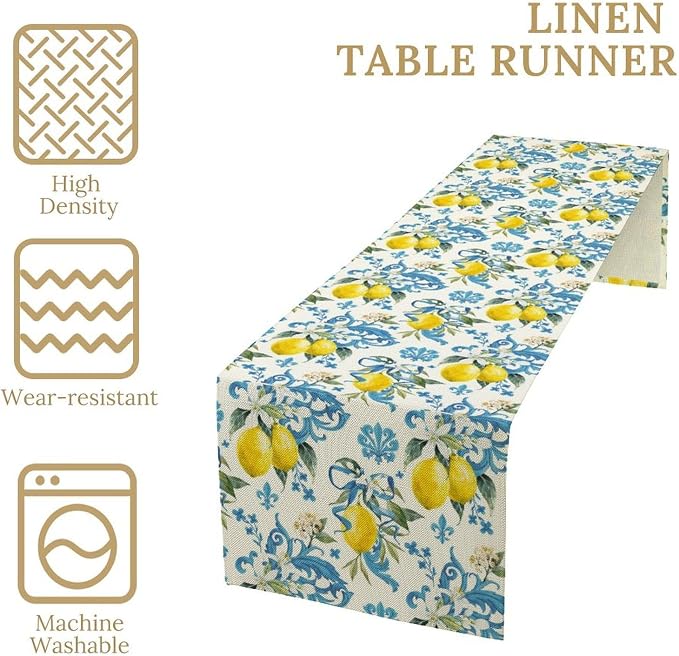 Lemon Flower Table Runner, Summer Fruit Sicilian Style Table Runner - Image 6