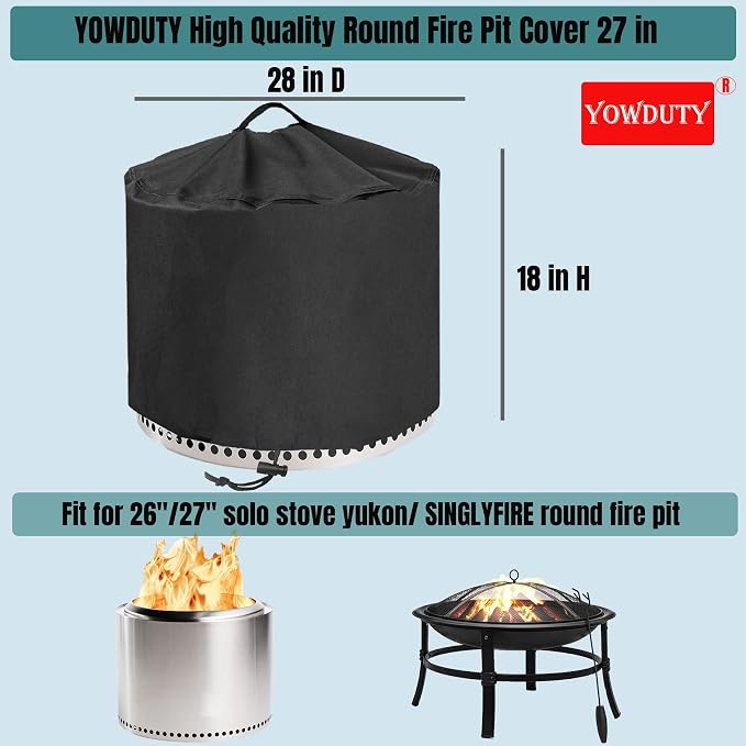 Round Fire Pit Cover for Solo Stove Yukon 27 Inch, Waterproof Heavy Duty 600D - Image 2