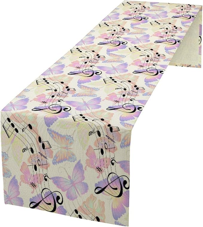 Music Butterfly Table Runner, Beautiful Musical Notes Spring Butterfly by Unknown