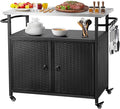 Outdoor Grill Cart with Storage, Outdoor Bar Cart with Wheels, Kitchen Island by ONBRILL