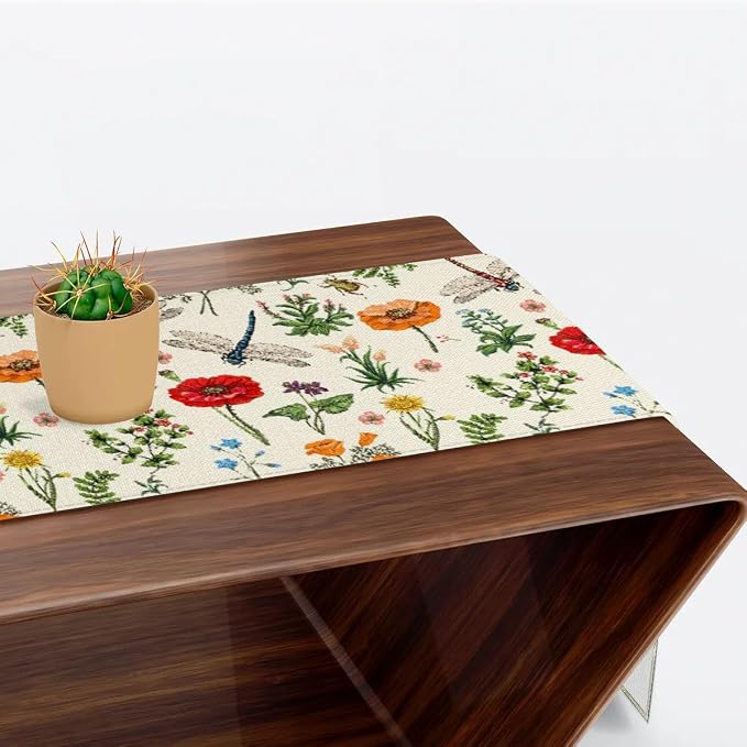 Flowers Dragonflies Table Runner Kitchen Dining Table Runner 13*60in Table - Image 6