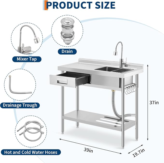 Freestanding Stainless Steel Utility Sink - Image 2