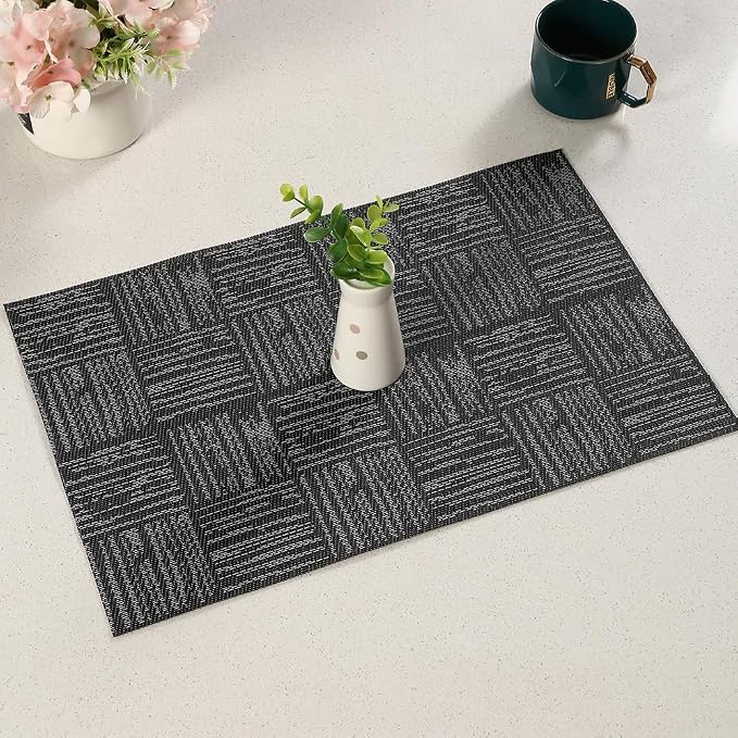 Black Placemats Set of 6, Plastic Vinyl 18" x 12" Place Mats - Image 5
