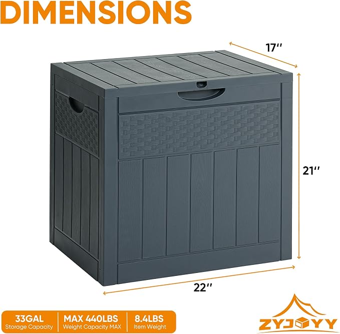 ZYJOYY 33 Gallon Resin Deck Box, Weatherproof Outdoor Storage Box - Image 2