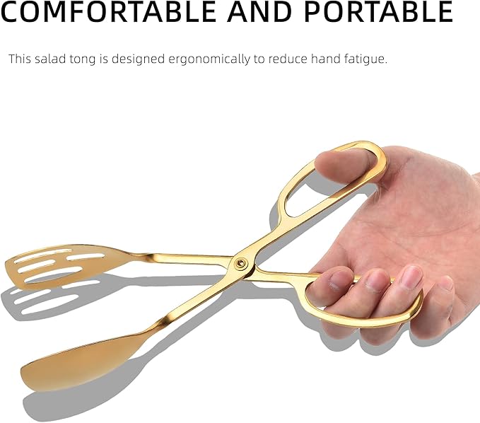 Tongs, 10-Inch Gold Stainless Steel Scissor-Style Serving Tongs, 2 Pack