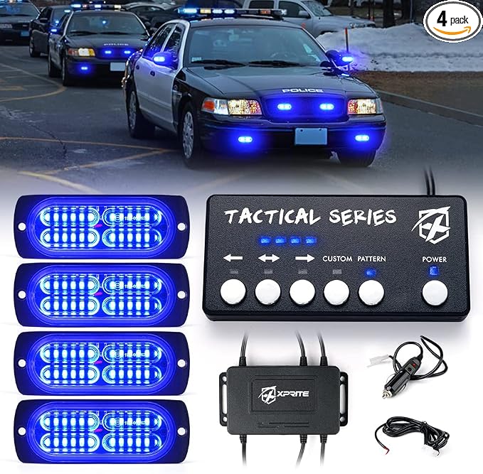 Xprite 24 LED Blue Surface Mount Strobe Police Lights Kit, Emergency Safety by Xprite