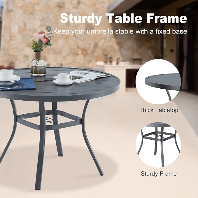 VICLLAX Round Patio Dining Table, 41 inch Metal Outdoor Dining Table - Image 4